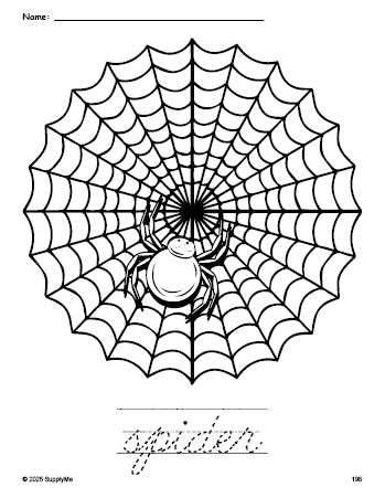 Spidery Cursive Writing FREE Printable Spider Halloween Coloring Page and Cursive Word Tracing ...