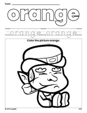 Free St. Patrick's Day leprechaun color orange coloring page and color worksheet, orange worksheet for preschoolers to learn colors, printable PDF