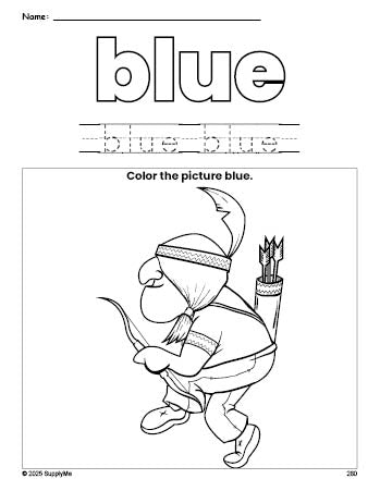Free Thanksgiving Native American color blue coloring page and color worksheet, blue worksheet for preschoolers to learn colors, printable PDF