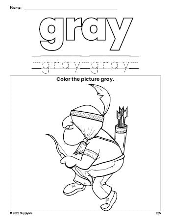 Free Thanksgiving Native American color gray coloring page and color worksheet, gray worksheet for preschoolers to learn colors, printable PDF