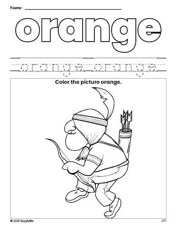 Free Thanksgiving Native American color orange coloring page and color worksheet, orange worksheet for preschoolers to learn colors, printable PDF