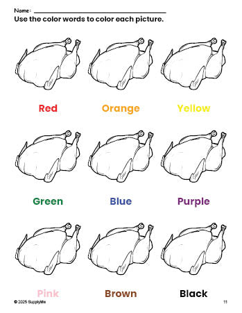 FREE Thanksgiving Turkey Coloring Page and Color Worksheet for ...