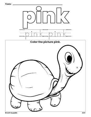 FREE Turtle Color Pink Coloring Page and Color Worksheet, Pink ...