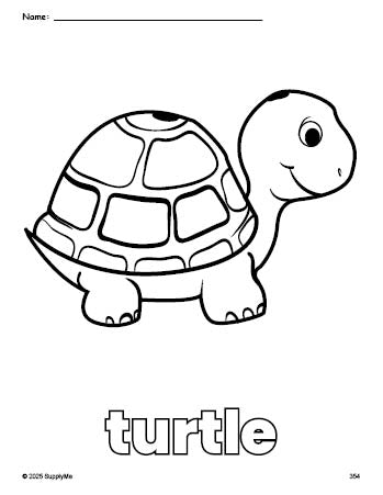 Free printable turtle coloring page for preschool, pre-k, and kindergarten, PDF