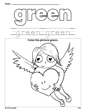 Verdy Colouring In FREE Valentine's Day Cupid Color Green Coloring Page and Color ...