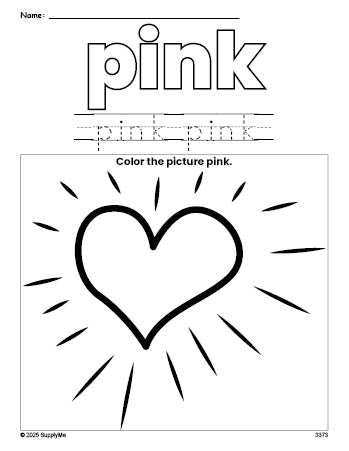 FREE Valentine's Day Heart Color Pink Coloring Page and Color Worksheet ...