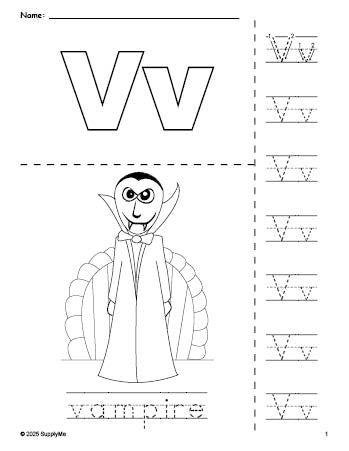 FREE Printable Vampire Halloween Coloring Page and Letter Tracing ...