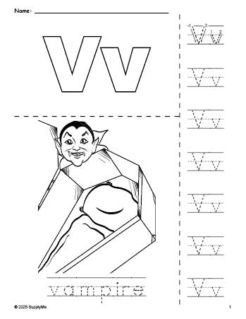 Vampire Coloring Worksheet Math FREE Printable Vampire Halloween Coloring Page and Letter Tracing ...