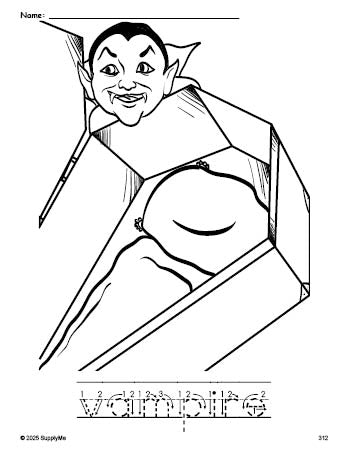 Vampire Coloring Worksheet Math FREE Printable Vampire Halloween Coloring Page and Word Tracing ...
