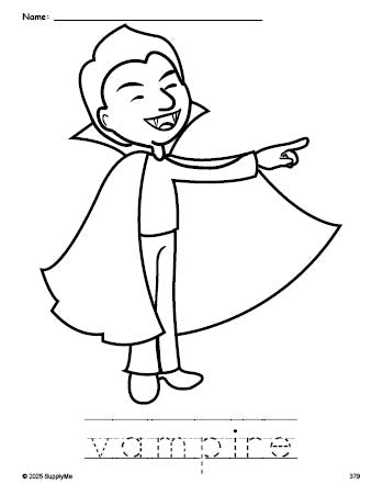 Vampire Coloring Worksheet Math FREE Printable Vampire Halloween Coloring Page and Word Tracing ...
