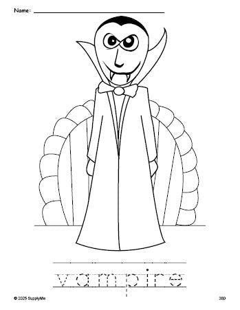Vampire Coloring Worksheet Math FREE Printable Vampire Halloween Coloring Page and Word Tracing ...