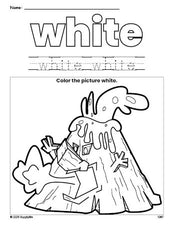 Free volcano color white coloring page and color worksheet, white worksheet for preschoolers to learn colors, printable PDF