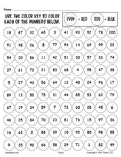 FREE Printable 100th Day of School Odd and Even Numbers Worksheet & Coloring Page!