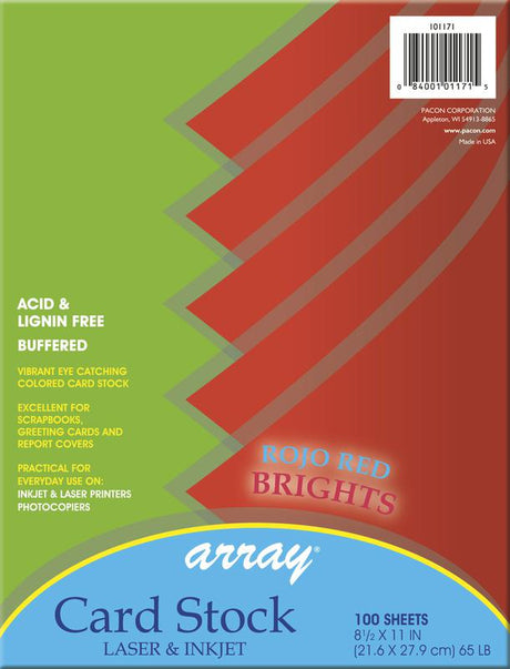 Array® Card Stock, 65#, Rojo Red, 100 Sheets