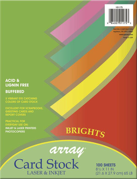 Array® Card Stock, 65#, Bright Assorted, 100 Sheets