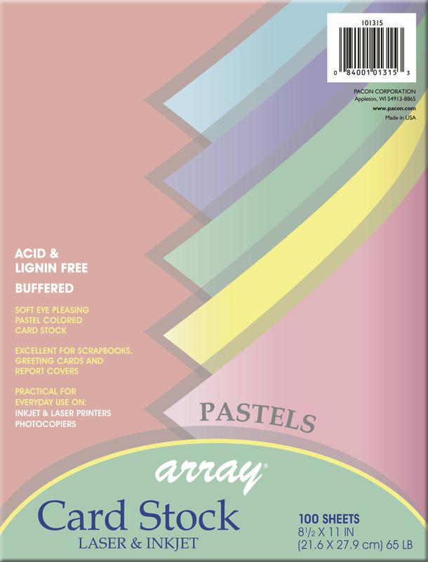 Array® Card Stock, 65#, Pastel Assortment, 100 Sheets