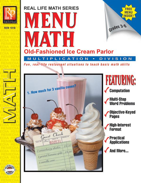 Remedia Publications Real Life Math Series: Menu Math Old Fashioned Ice ...