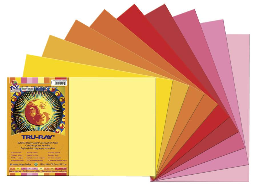 Tru-Ray® Construction Paper, 12" x 18" Warm Assortment