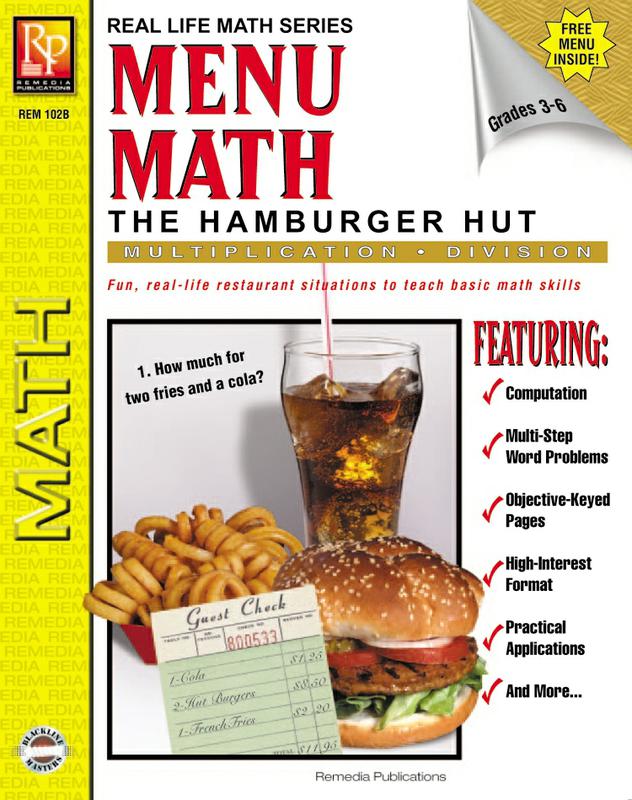 Remedia Publications Real Life Math Series: Menu Math The Hamburger Hut ...
