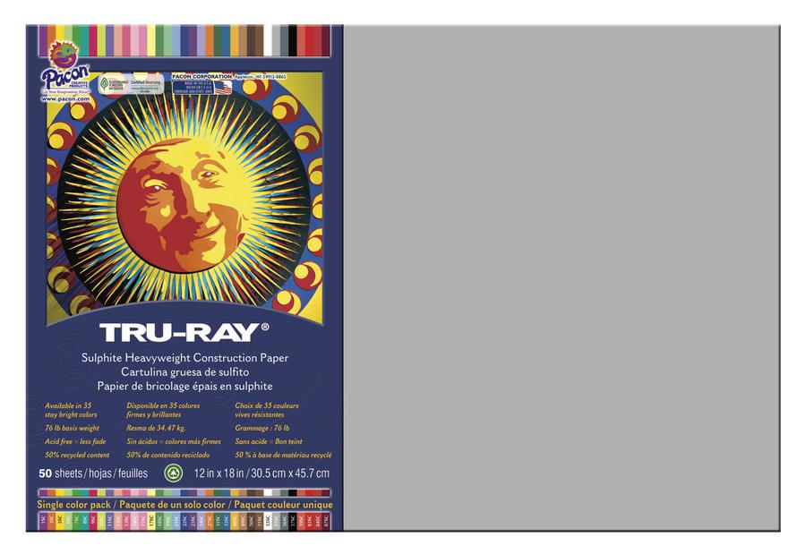Tru-Ray Construction Paper, 76 lbs., 12 x 18, Holiday Red, 50