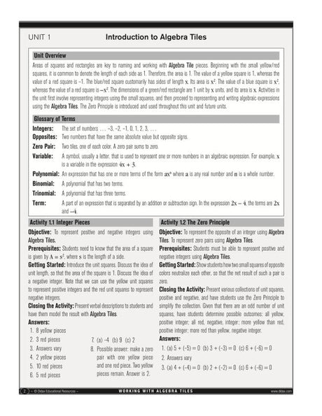 Hands-On Algebra Classroom Kit
