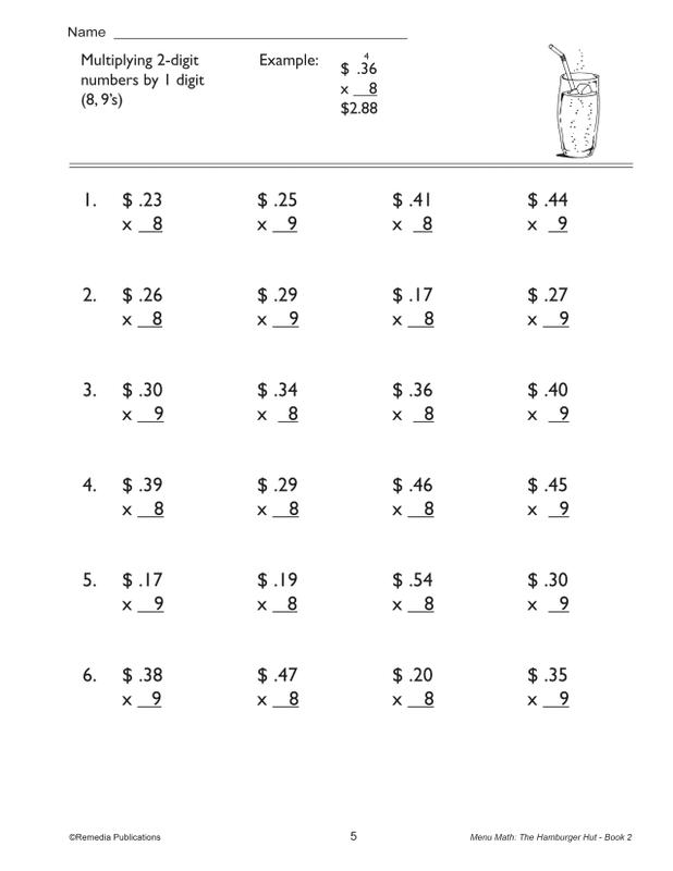 Remedia Publications Real Life Math Series: Menu Math The Hamburger Hut ...