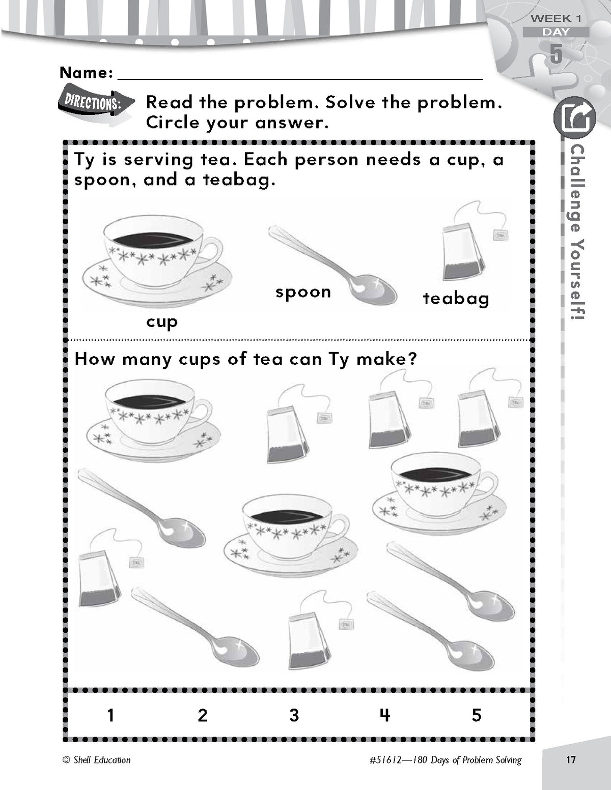 Shell Education 180 Days of Problem Solving for Kindergarten