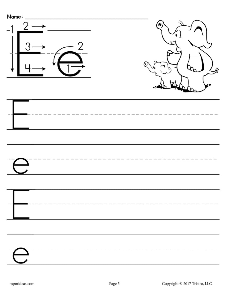 Printable Letter E Handwriting Worksheet!