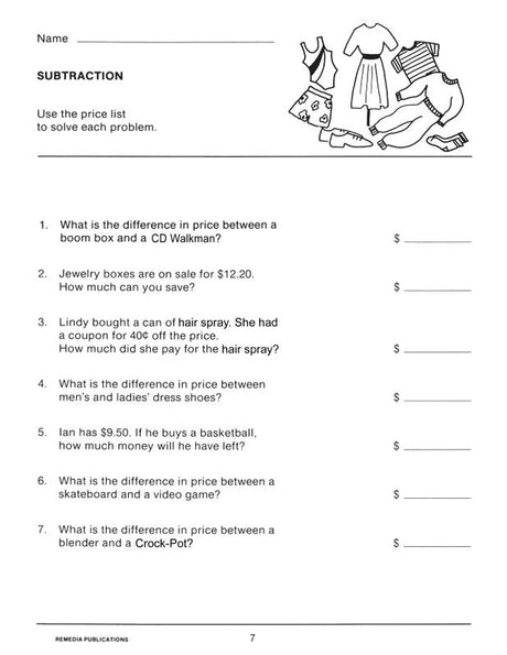 Remedia Publications Real Life Math Series: Department Store Math Activity Book