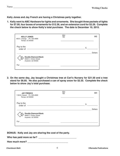 Remedia Publications Life Skills Activity Book: Checkbook Math