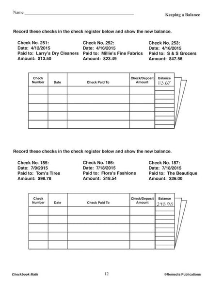 Remedia Publications Life Skills Activity Book: Checkbook Math
