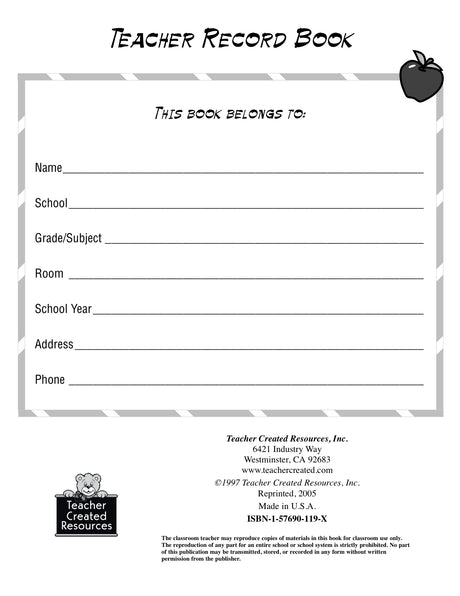 Chalkboard Teacher Record Book
