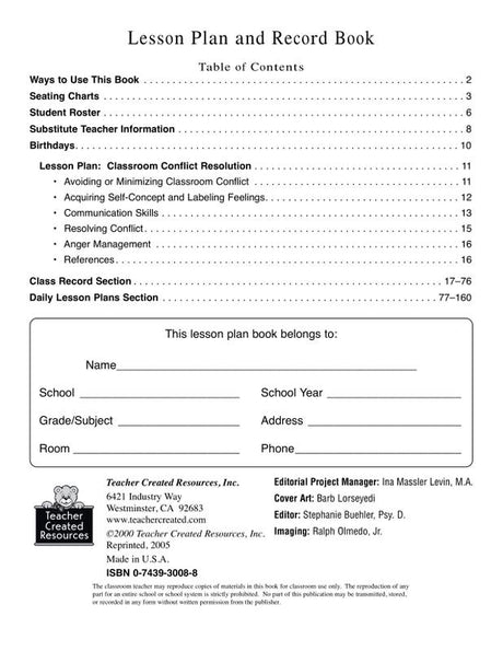 Classroom Theme Lesson Plan and Record Book