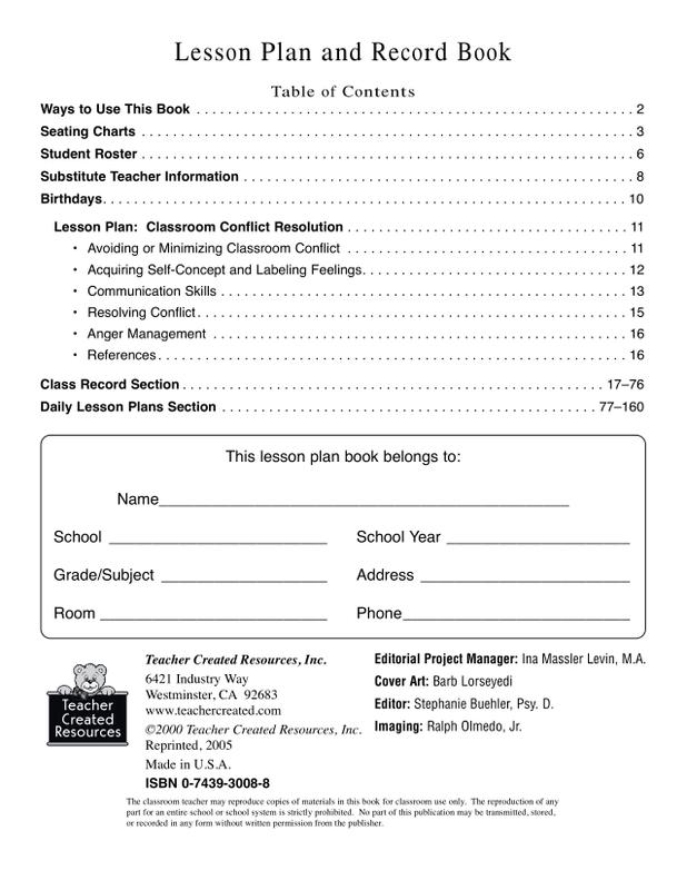 Lesson Records Lesson Plan And Record Book Tcr3008 Teacher Created Ron (Lesson Plan