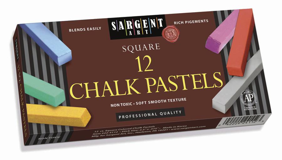 12 Count Assorted Color Artists Chalk Pastels Lift Lid Box