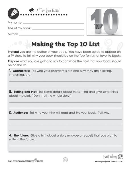 Reading Response Forms Grades 3-4