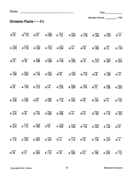 Remedia Publications Timed Math Drills, Set Of 4 Activity Books: Addition, Subtraction, Multiplication, And Division