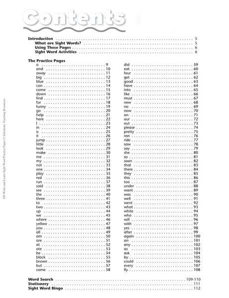 100 Write-and-Learn Sight Word Practice Pages