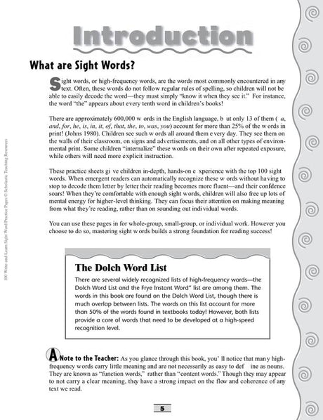 100 Write-and-Learn Sight Word Practice Pages