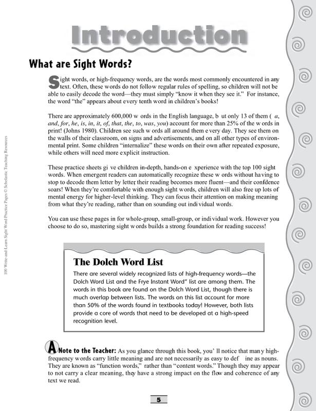 100 Write-and-Learn Sight Word Practice Pages