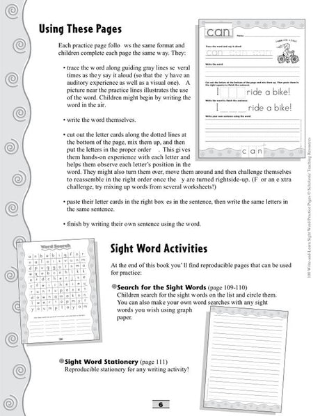 100 Write-and-Learn Sight Word Practice Pages