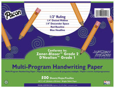 Handwriting Paper, 10 1/2" x 8", 1/2" Ruled Long Way, 500 Sheets