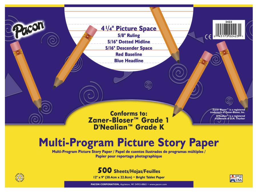 Multi-Program Handwriting Picture Story Paper, 12″ x 9″ Grade K & 1