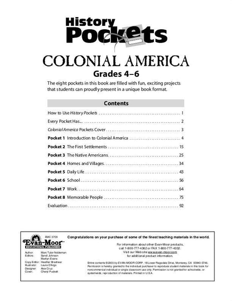 History Pockets, Colonial America