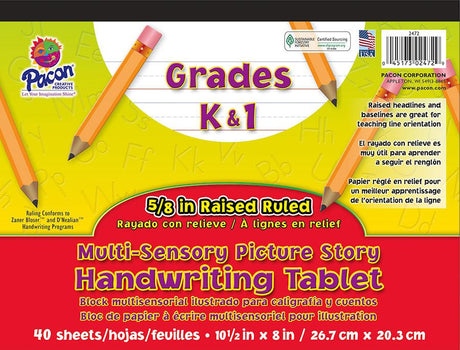 Multi-Sensory Raised Ruled Tablet, Picture Story, 10-1/2″ x 8″, 40 Sheets