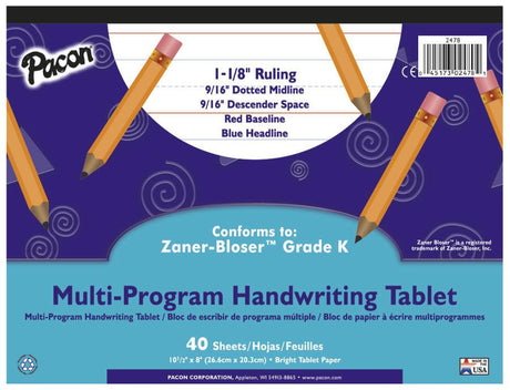 Handwriting Paper, 10 1/2" x 8", 1 1/8" Ruled Long Way, 40 Sheets