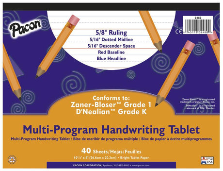 Handwriting Paper, 10 1/2" x 8", 5/8" Ruled Long Way, 40 Sheets