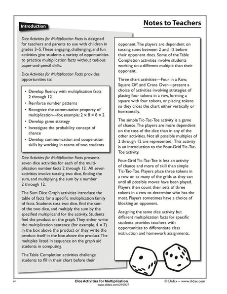 Dice Activities for Multiplication