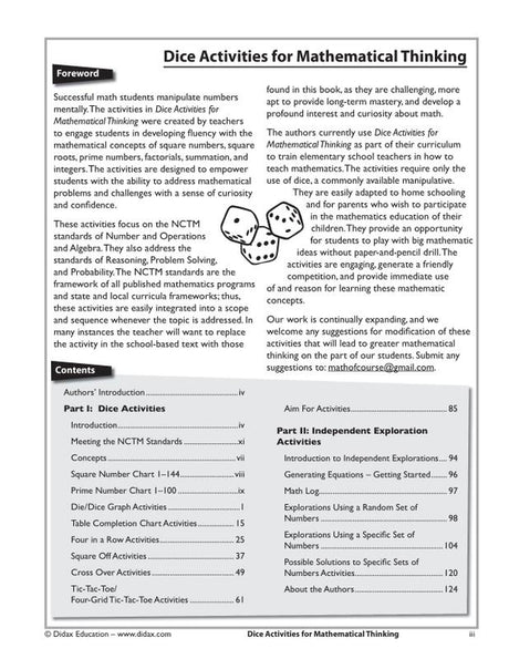 Dice Activities for Mathematical Thinking