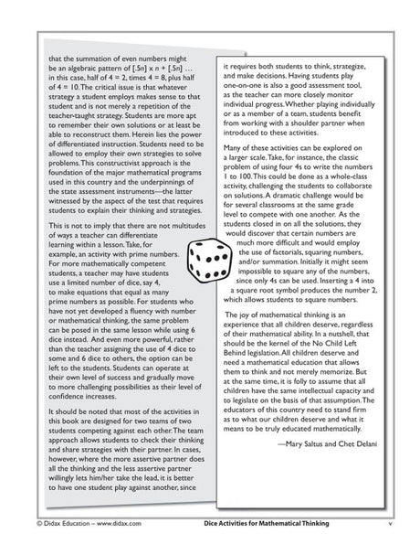 Dice Activities for Mathematical Thinking